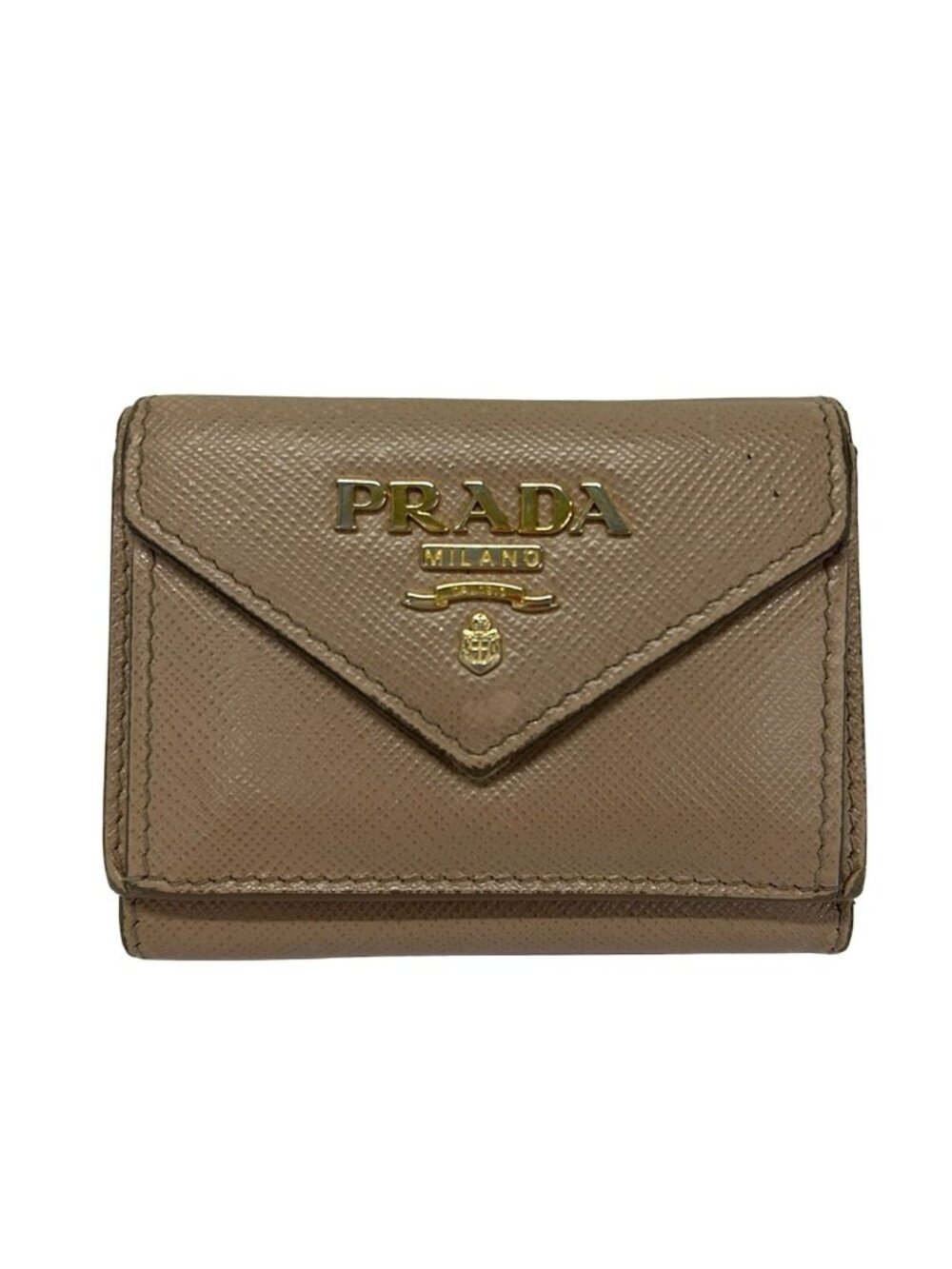 Prada Trifold Wallet Beige Leather